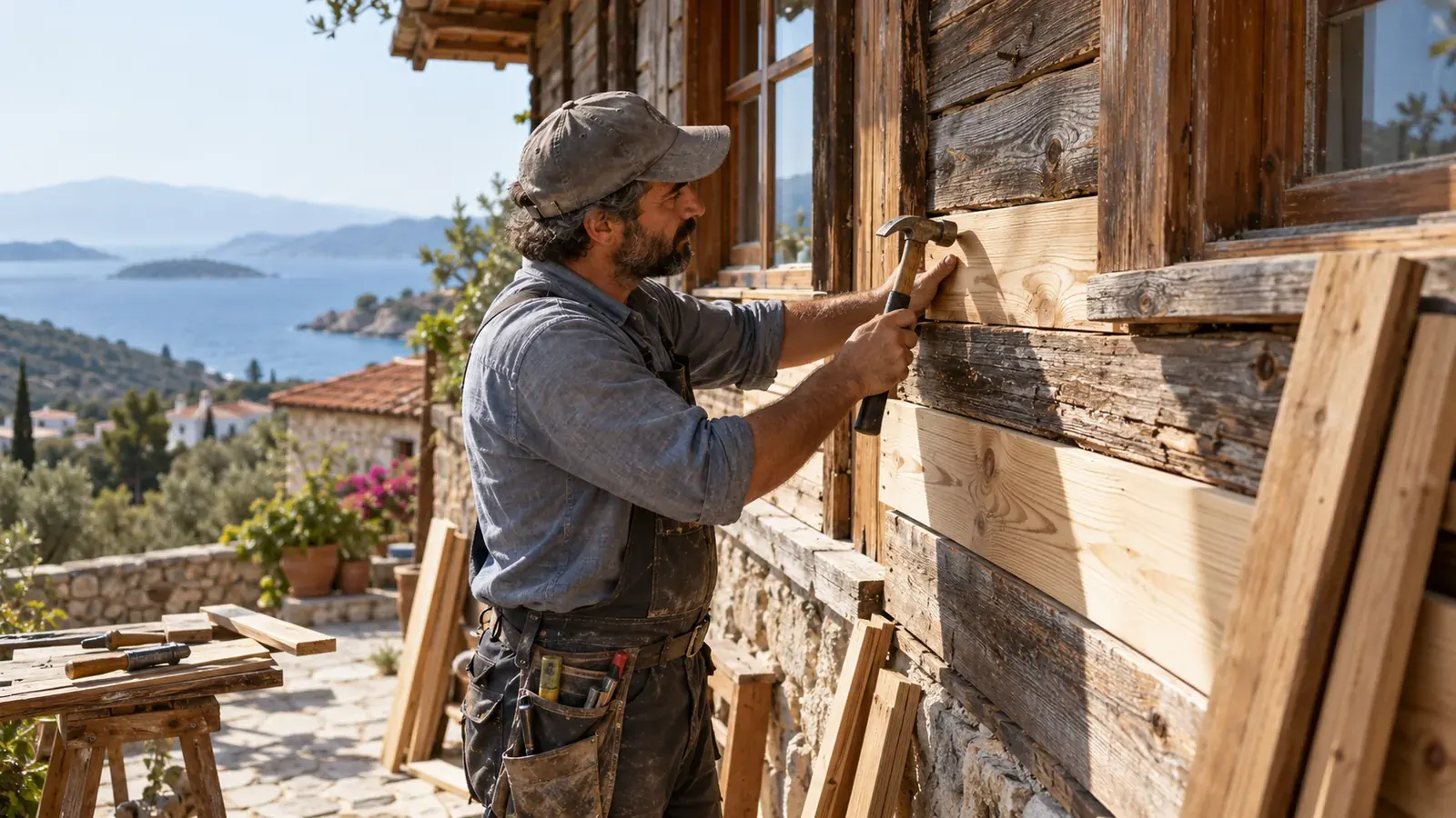 Ahşap ev tadilatları için yenileme ve uygulama görseli