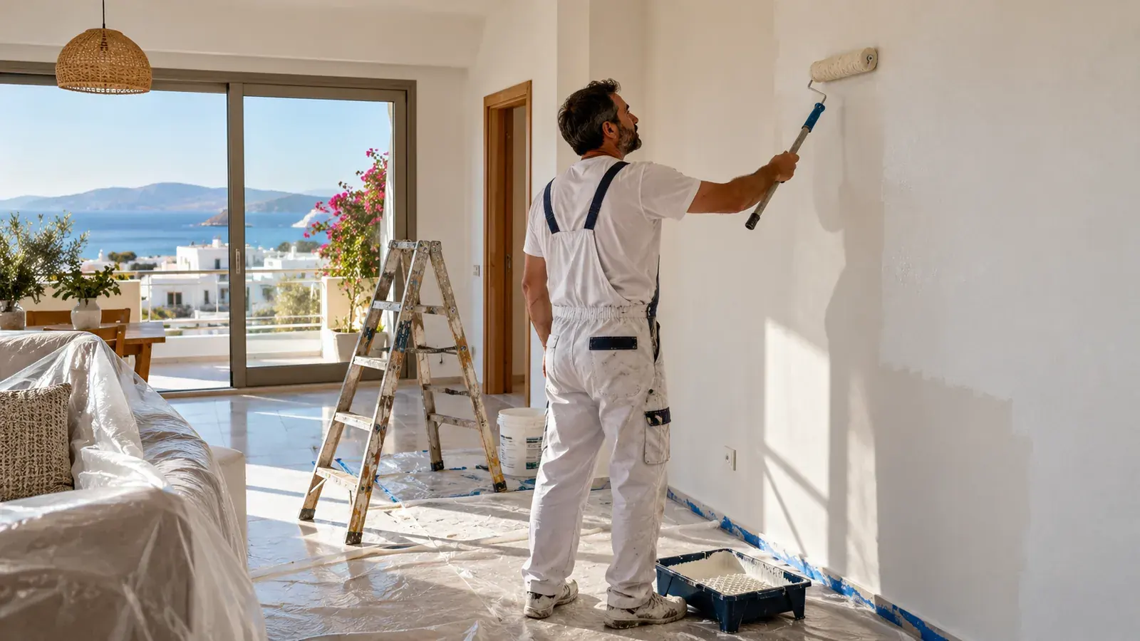 Boya badana ve iç cephe yenileme için yenileme ve uygulama görseli