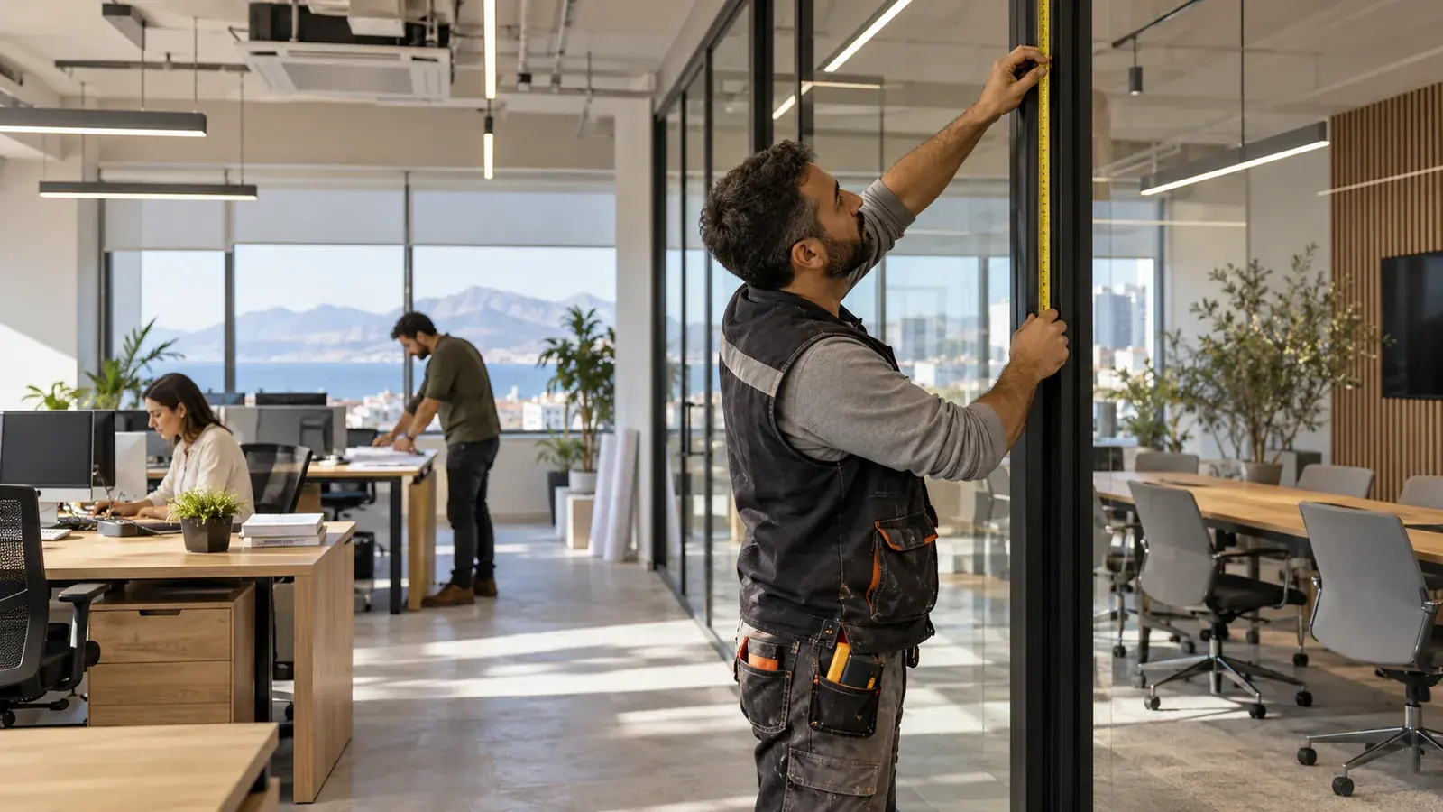 Ofis tadilatı ve dekorasyonu için yenileme ve uygulama görseli